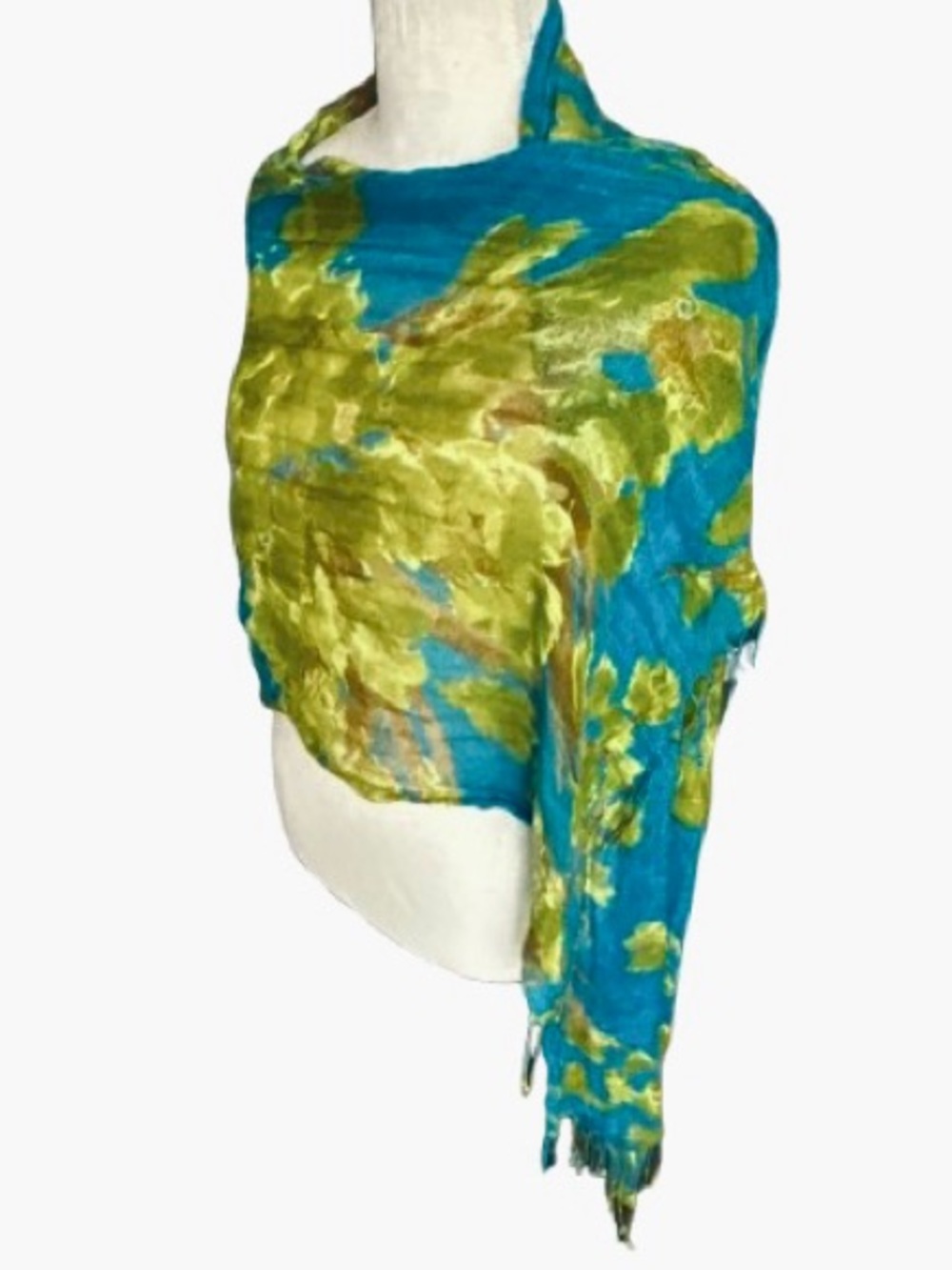 Linen Rayon Scarf Wrap BANANA REPUBLIC Teal Turquoise Aqua Green Abstract Floral